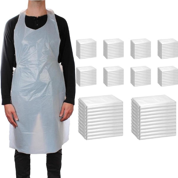 500x Safetyware HDPE Plastic Cover Waterproof Disposable Aprons Gown White Bulk Pack