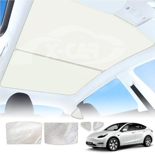 Tesla Model Y 2022-2025 2in1 Glass Roof Sun Shades UV protection Sunroof Mesh Top Window Blind Crystal White