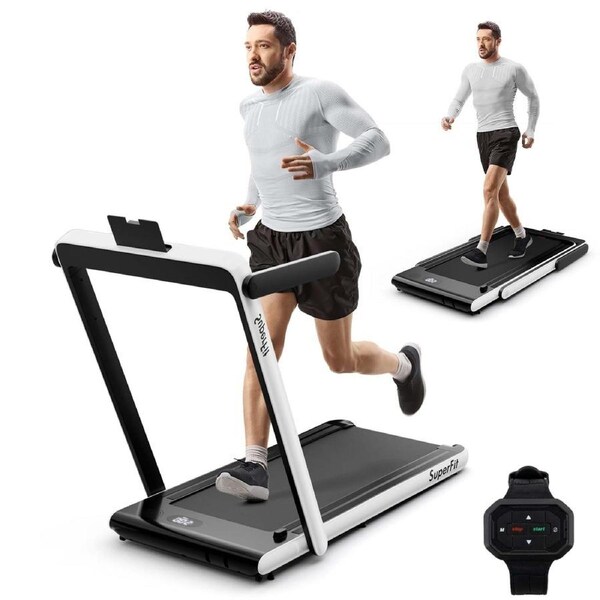Costway 2 in 1 Electric Treadmill Folding Incline Running Machine w/LED Display & Remote Control White