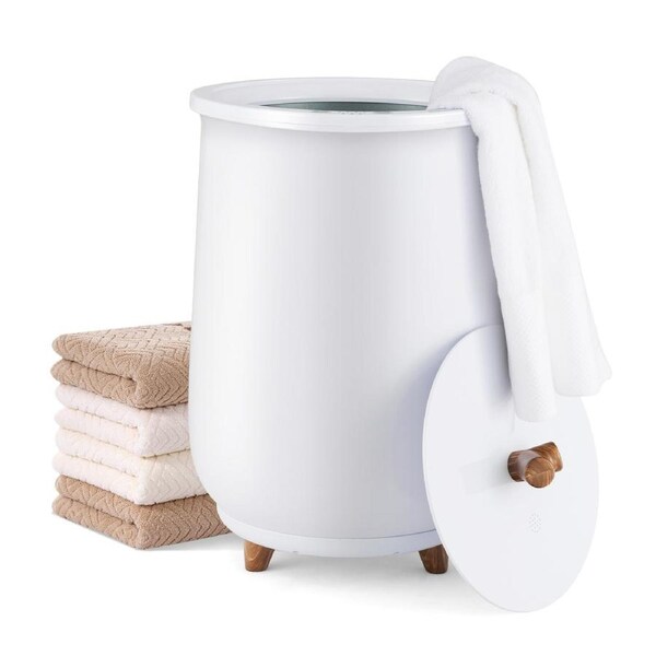 Costway 23L Towel Warmer Bucket Large Bucket-Style Hot Towel Steamer w/Fragrant Disc Holder/3 Heat Levels/Timer Bathroom White