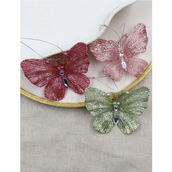 Acrylic Butterflies with Glitter 11cm set of 12