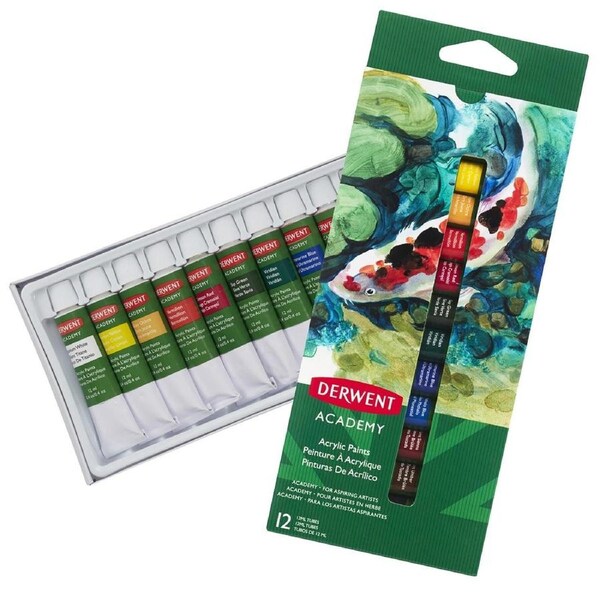 Derwent Academy Acrylic Paint Tubes 12ml Pack of 12