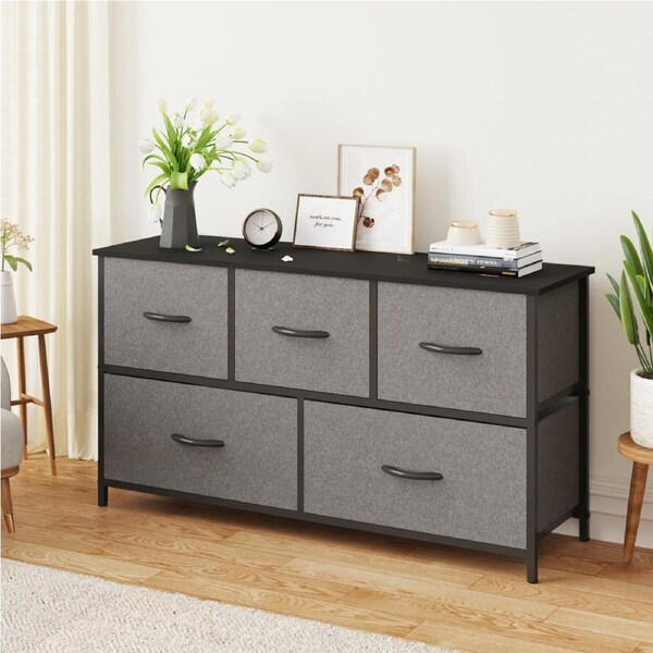 Advwin Chest of Drawers 5 Drawer Storage Cabinet Tower Dresser Lowboy Organizer Clothes Toys Storage Unit