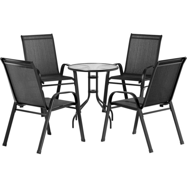 Outdoor Furniture Stackable Table and Chairs Bistro Patio Set -5pcs