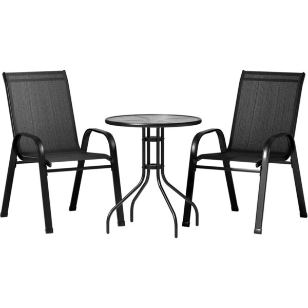 Outdoor Furniture Stackable Coffee Table and Chairs Bistro Patio Set - 3pcs