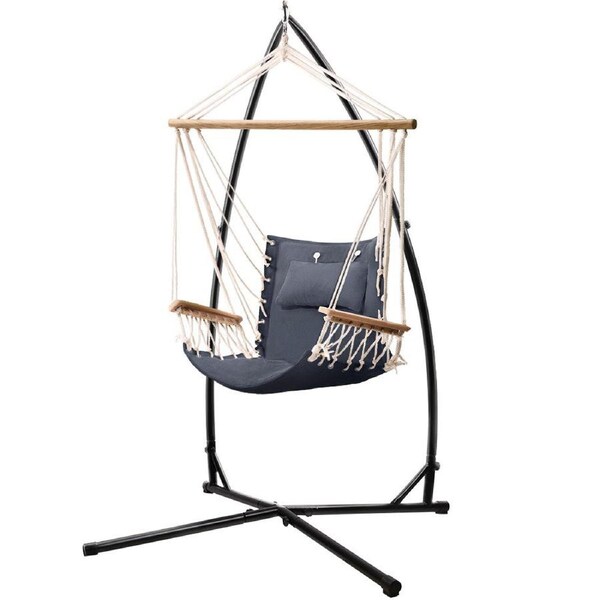 Outdoor Beach Hanging Hammock Chair with Steel Stand - Grey