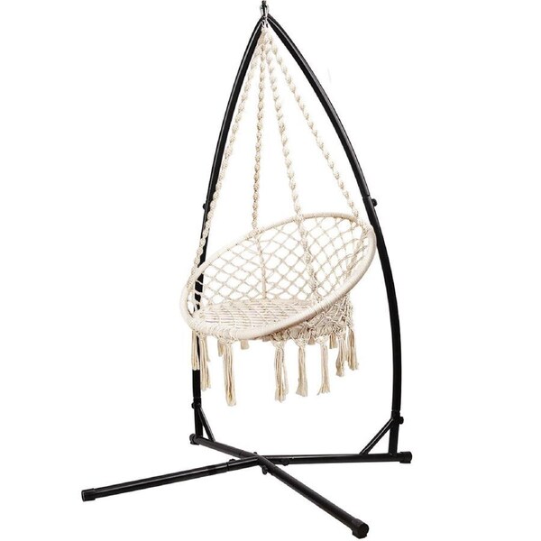 Outdoor Hammock Chair with Steel Stand Swing 120KG Capacity - Cream