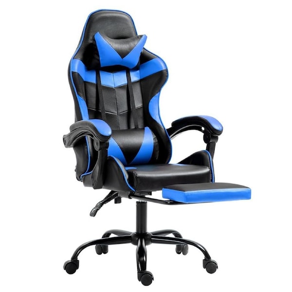 Office Chair Leather Gaming Chairs Footrest Recliner Study Work Blue