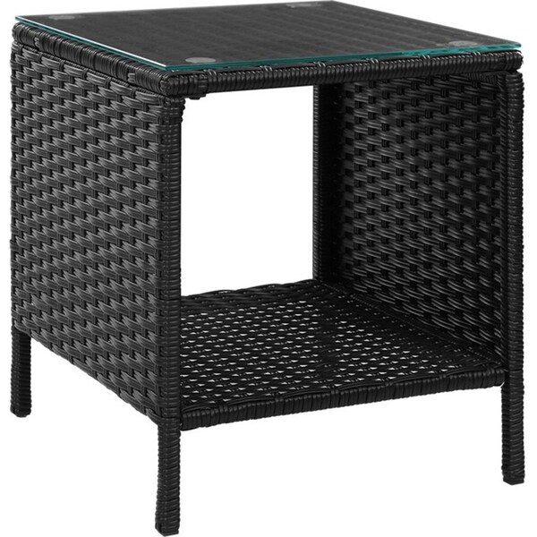 Garden Patio Outdoor Side Table Rattan Indoor Desk - Black