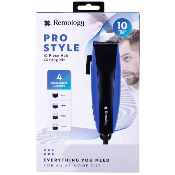 Pro Style 10pc Home Hair Cutting Clipper Kit with 4 Comb Guides