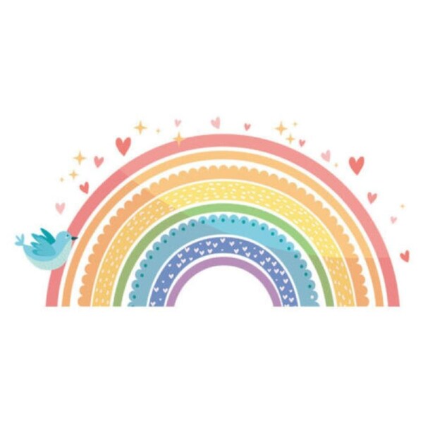 Love Hearts Birds Stars Rainbow Nursery Removable Wall Decal Stickers