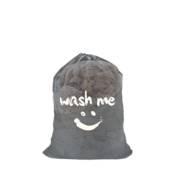 Grey Laundry Bag Travel Clothes Storage Drawstring Mesh Pouch