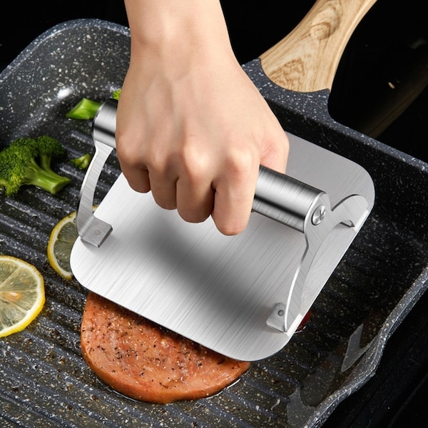 Burger Press Stainless Steel Hamburger Smasher Non-Stick Smooth Grill Press