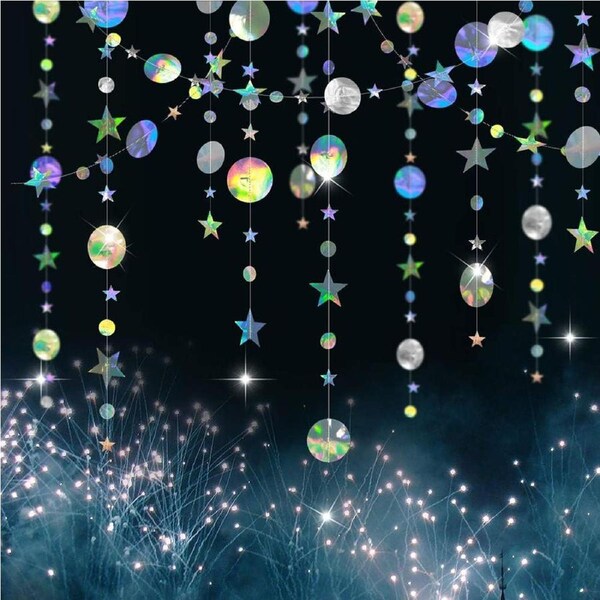 10 Pack Twinkle Star Garlands Iridescent Party Hanging Circle Dot Streamer