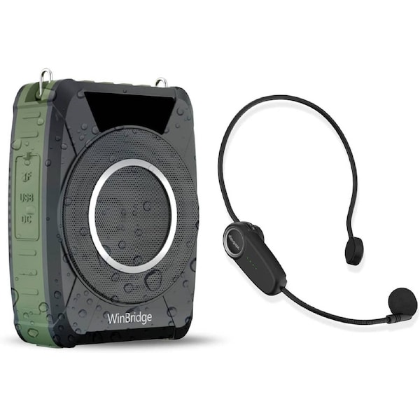Bluetooth 5.0 Voice Amplifier with Wireless Mic Headset, Waterproof Personal Microphone Wireless Voice Amplifier, 20W Loudly Portable Megaphone PA System for Teachers, Safety Drills, Outdoors Indoors