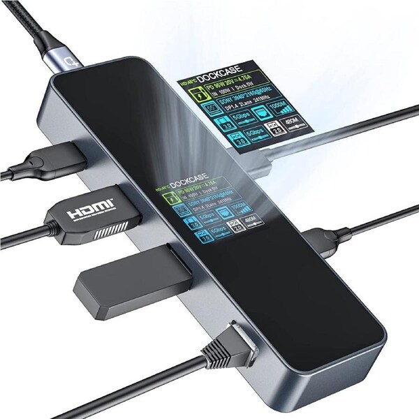 DOCKCASE Visual Smart USB C Hub (6-In-1) with HDMI Port 4K@60Hz, Gigabit Ethernet, USB-C and 2 USB-A 5Gbps Data Ports, 100W PD Power Delivery, for Macbook Air, Macbook Pro, XPS, and More