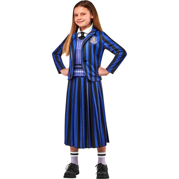 Wednesday Nevermore Blue Academy Uniform Net Costume Dress Up Party/Halloween XL