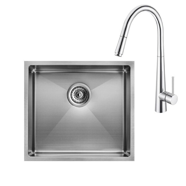 ACA 44X44CM Chrome Kitchen Sink With Tap Set 304 Stainless Steel Single Bowl Kitchen Laundry Sink Handmade