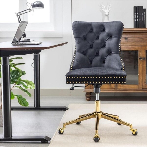 Ameriko Velvet Tufted Home Office Chair -Black