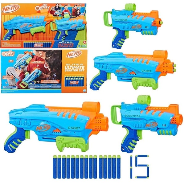 Nerf Elite Jr Ultimate Starter Set 2 Easy Play Toy Foam Blasters 15 Darts Play