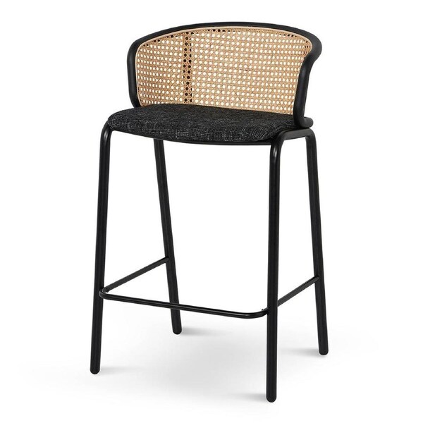 Set of 2 -Florine 65cm Fabric Bar Stool - Black Legs