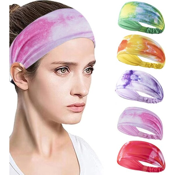 5 Pack Tie Dye Sport Hair Band Yoga Running Elastic Sweat Hair Wrap