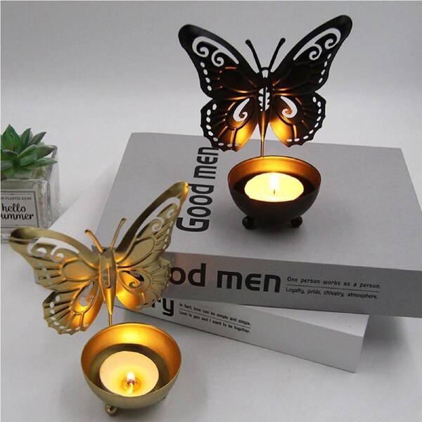 2 Pack Iron Candlestick Butterfly Candle Holders Home Decoration Handicraft