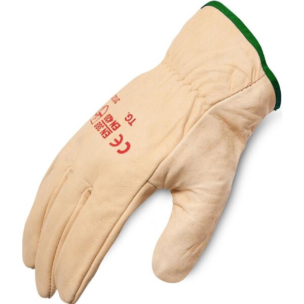 Beige Full Grain Cow Leather Riggers Work Gloves Size 9 (Large)