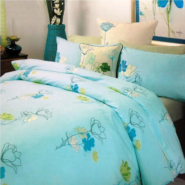 5 Pcs Lucinda Blue Floral Quilt Cover Set King 245 x 210 cm