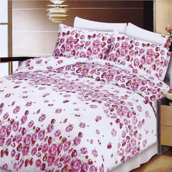 310TC Pink Roses Cotton Quilt Cover Set Single