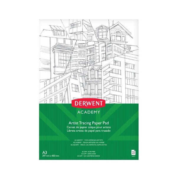 Derwent Academy Art/Craft Tracing Paper PAd A3 Portrait Orientation 25 Sheet