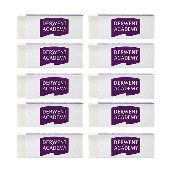 10x Derwent Academy Art Large Eraser For Graphic Pencil White 1.2x6.3x2.2cm