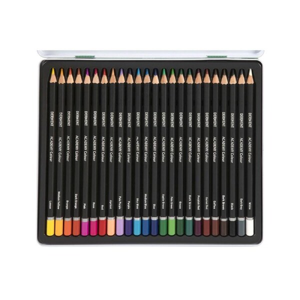 24pc Derwent Academy Art/Craft Hexagonal 3.3mm Core Colour Pencil Tin Set