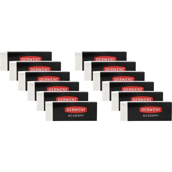 12x Derwent Academy Art Eraser For Graphic Pencils Hangsell 5.5x12x2cm White