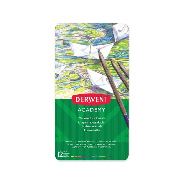 12pc Derwent Academy Art/Craft Hexagonal 3.3mm Core Watercolour Pencil Tin Set