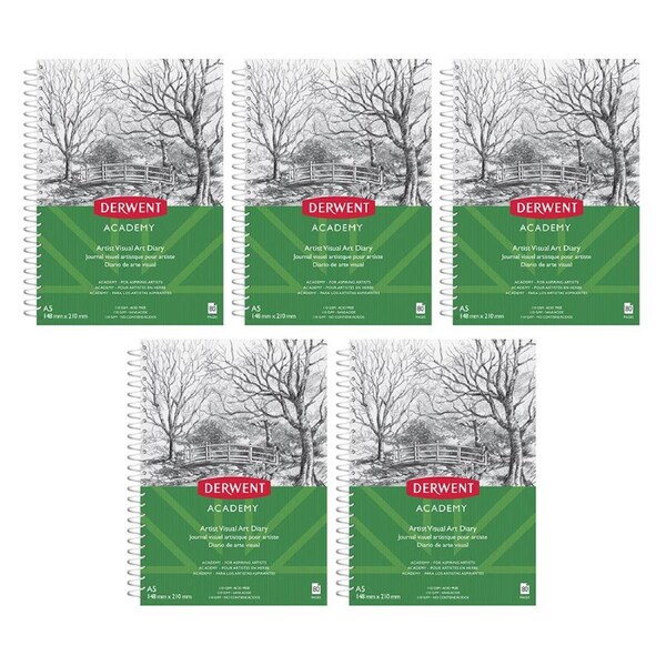 5x Derwent Academy Art Visual Art Diary A5 Portrait Orientation 80pg 350Gsm