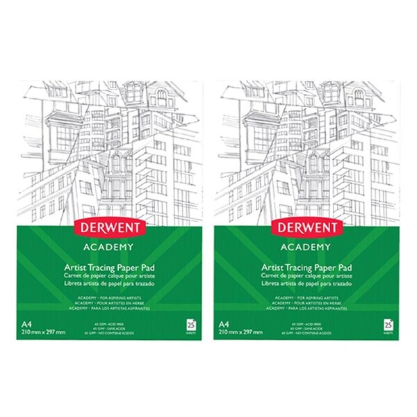 2x Derwent Academy Art/Craft Tracing Paper Pad A4 Portrait Orientation 25 Sheet
