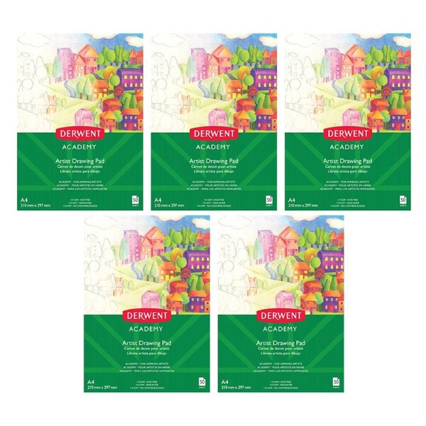 5x Derwent Academy Art Drawing/Sketch Paper Pad A4 Portrait 50 Sheet 110Gsm