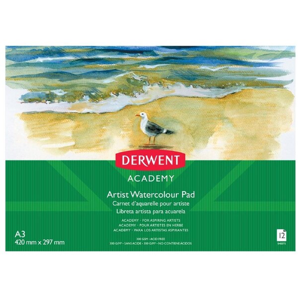 Derwent Academy Art/Craft Watercolour A3 Landscape Paper Pad 12 Sheet 300Gsm