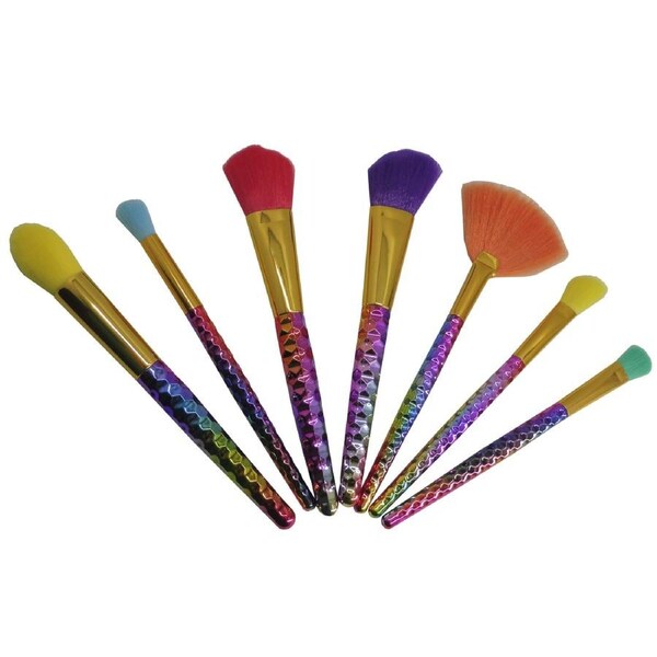 7 Piece Makeup Brush Set Soft Bristle Multi Task Brush Set Colourful Diamond Scale