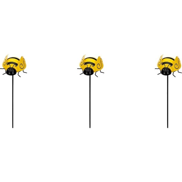 3x Metal Bee on Stake 45cm Outdoor Ornament Yard/Patio Garden Decor Small Yellow