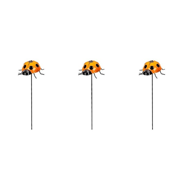 3x Stake Ladybug Insect Metal Outdoor Ornament Yard/Patio Garden Decor Assort