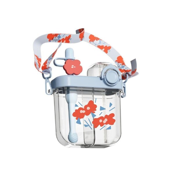 Face Dual Divided Sections Bottle BPA-free With Straw 580ml - Peony Blue