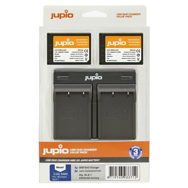 Jupio Olympus BLX-1 Twin Battery + Dual Charger Kit