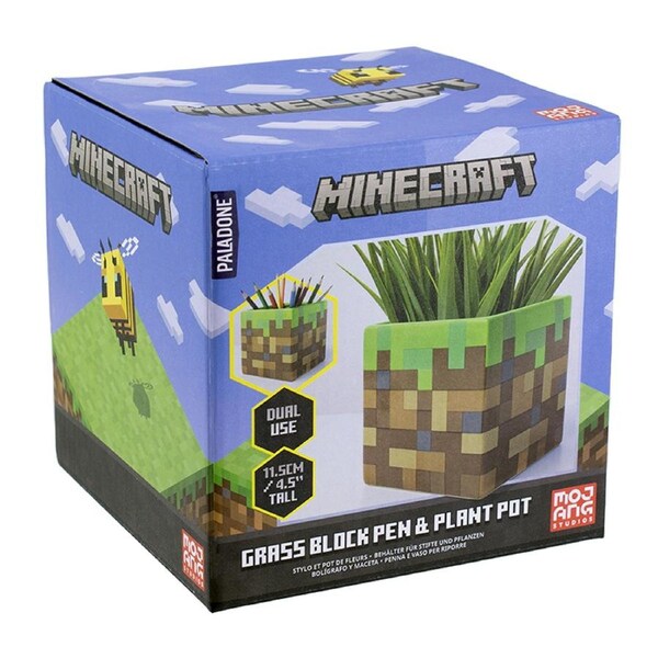 Paladone 11cm Minecraft Grass Ceramic Block Pen & Plant Pot Bedside Table Decor