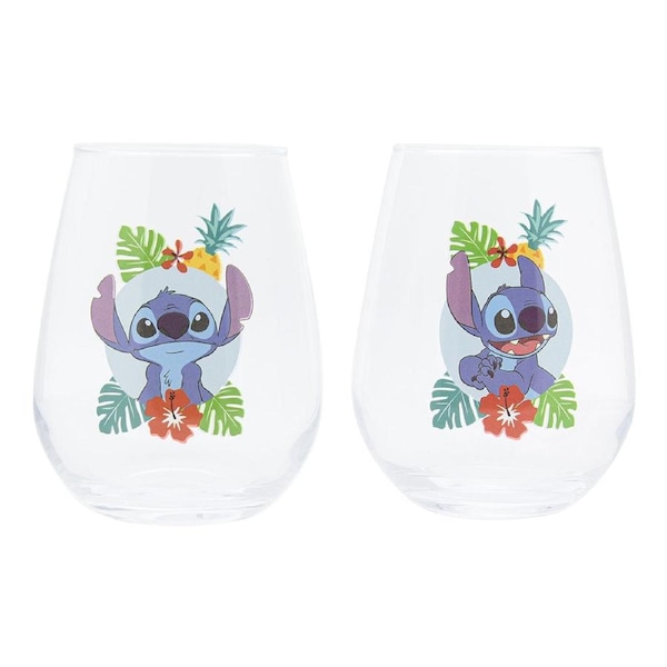2pc Paladone 11.5cm Lilo & Stitch Glass Cup Kids/Children Drinking Water Mug