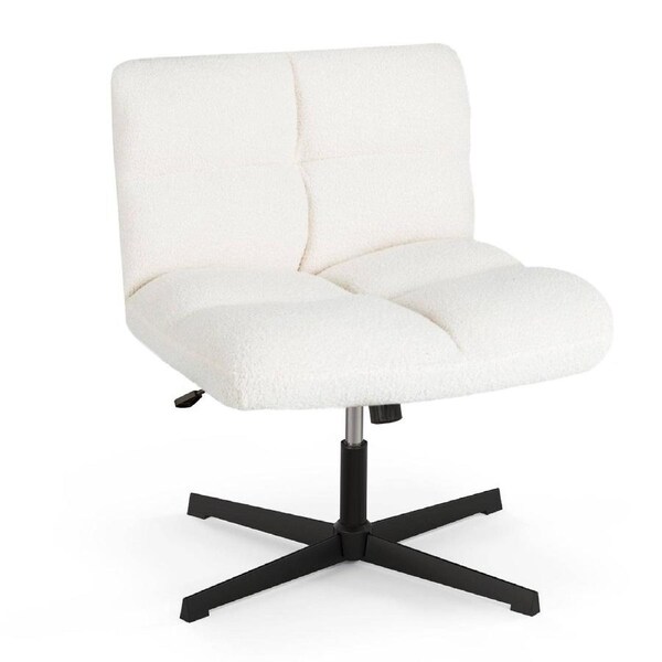 Giantex Modern Armless Office Chair Leisure Chair w/Adjustable Height & Back/Imitation Lamb Fleece Vanity Chair Beige