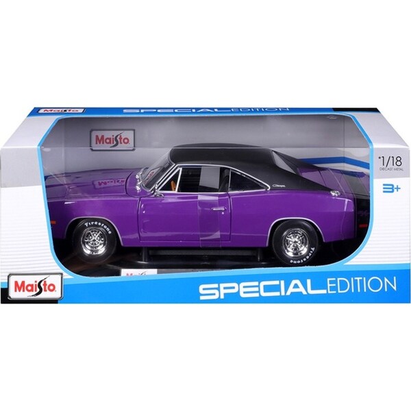 Maisto 1:18 1969 Dodge Charger R/T Purple with Black Roof Model Car Toy 3y+