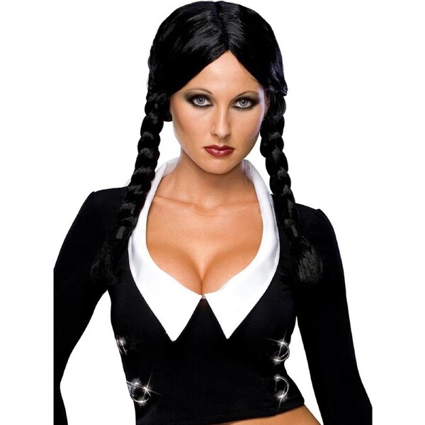 The Addams Family Wednesday Wig Halloween Costume Hair Accessory Black Adult