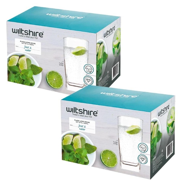 Wiltshire Plaza Long Glass Drink Tumblers 330ml - Set of 12